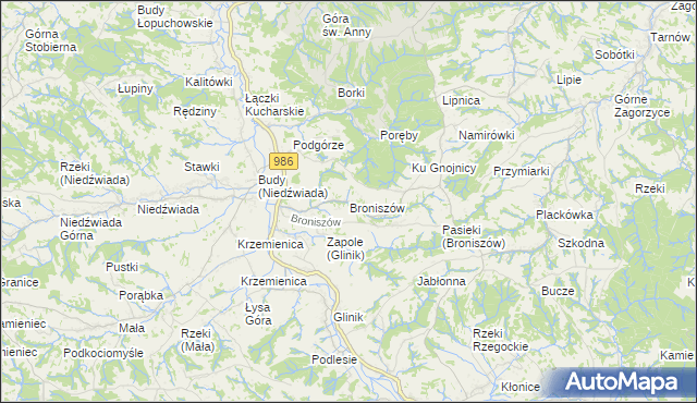 mapa Broniszów gmina Wielopole Skrzyńskie, Broniszów gmina Wielopole Skrzyńskie na mapie Targeo