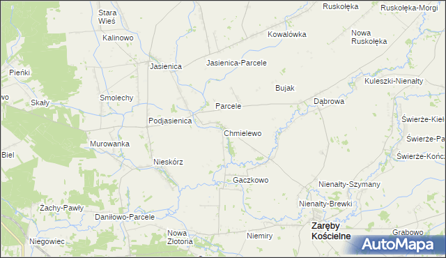 mapa Chmielewo gmina Zaręby Kościelne, Chmielewo gmina Zaręby Kościelne na mapie Targeo