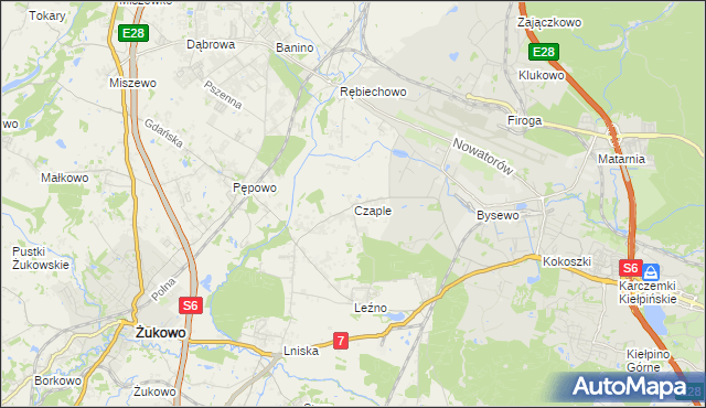 mapa Czaple gmina Żukowo, Czaple gmina Żukowo na mapie Targeo