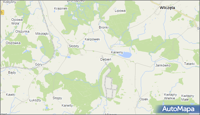 mapa Dębień gmina Wilczęta, Dębień gmina Wilczęta na mapie Targeo