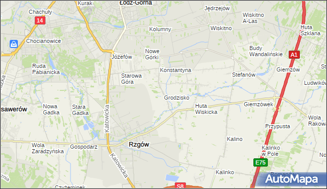 mapa Grodzisko gmina Rzgów, Grodzisko gmina Rzgów na mapie Targeo