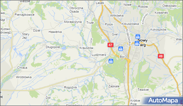 mapa Ludźmierz, Ludźmierz na mapie Targeo