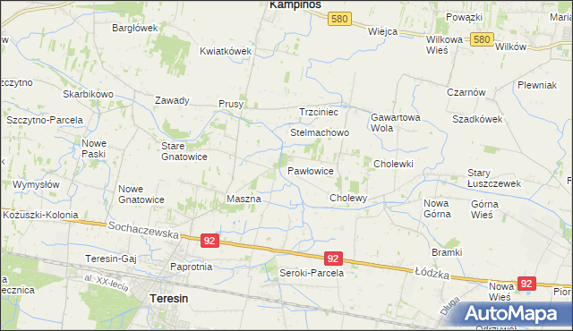 mapa Pawłowice gmina Teresin, Pawłowice gmina Teresin na mapie Targeo