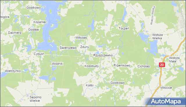 mapa Rzyszczewko gmina Biały Bór, Rzyszczewko gmina Biały Bór na mapie Targeo