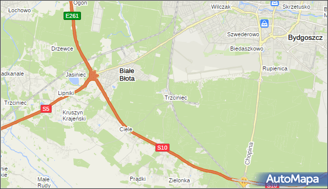 mapa Trzciniec gmina Białe Błota, Trzciniec gmina Białe Błota na mapie Targeo