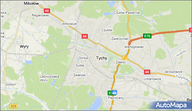 mapa Tychów, Tychy na mapie Targeo