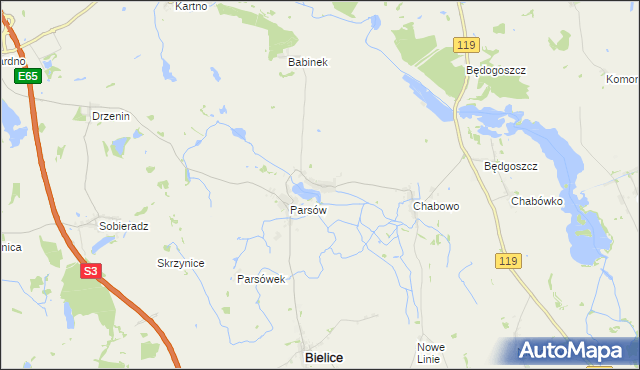 mapa Babin gmina Bielice, Babin gmina Bielice na mapie Targeo