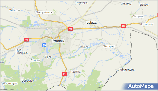 mapa Jasiona gmina Lubrza, Jasiona gmina Lubrza na mapie Targeo