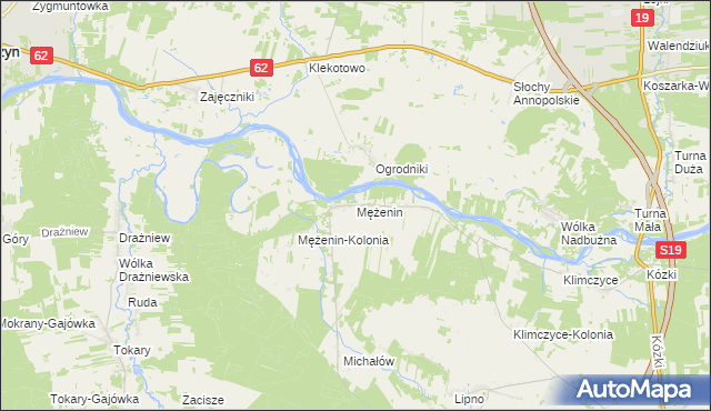 mapa Mężenin gmina Platerów, Mężenin gmina Platerów na mapie Targeo