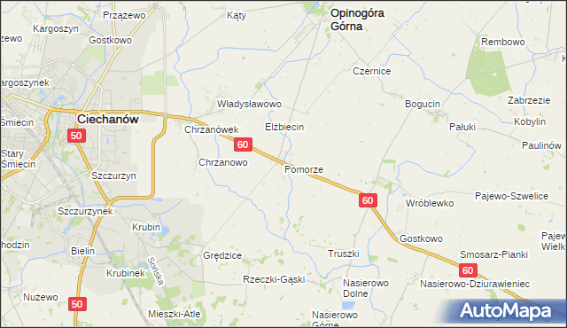 mapa Pomorze gmina Opinogóra Górna, Pomorze gmina Opinogóra Górna na mapie Targeo