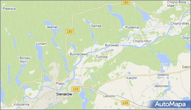 mapa Tuchola gmina Sieraków, Tuchola gmina Sieraków na mapie Targeo