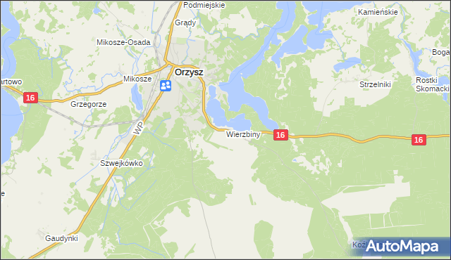 mapa Wierzbiny gmina Orzysz, Wierzbiny gmina Orzysz na mapie Targeo