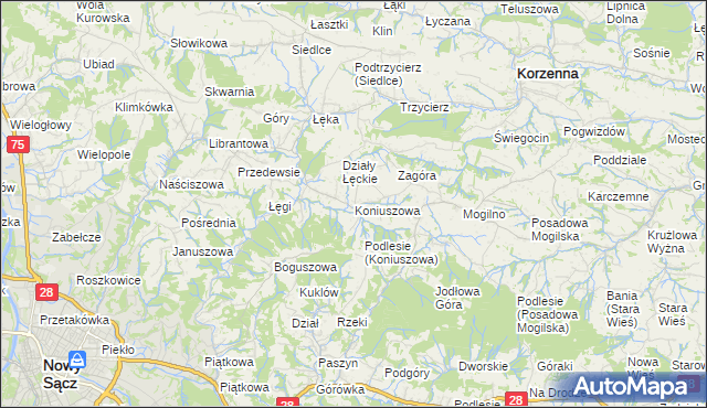 mapa Koniuszowa, Koniuszowa na mapie Targeo