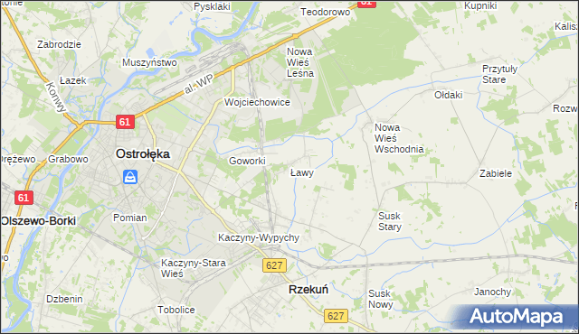 mapa Ławy gmina Rzekuń, Ławy gmina Rzekuń na mapie Targeo