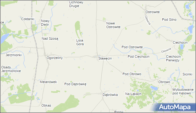 mapa Sławęcin gmina Chojnice, Sławęcin gmina Chojnice na mapie Targeo