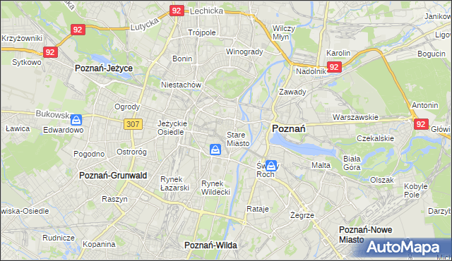 mapa Stare Miasto gmina Poznań, Stare Miasto gmina Poznań na mapie Targeo