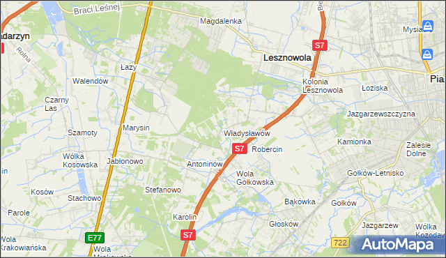 mapa Władysławów gmina Lesznowola, Władysławów gmina Lesznowola na mapie Targeo