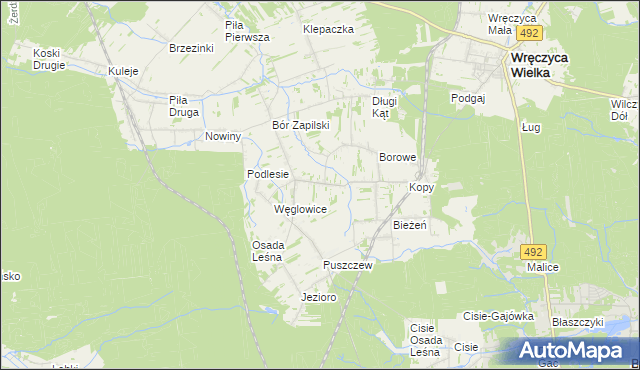 mapa Czarna Wieś gmina Wręczyca Wielka, Czarna Wieś gmina Wręczyca Wielka na mapie Targeo