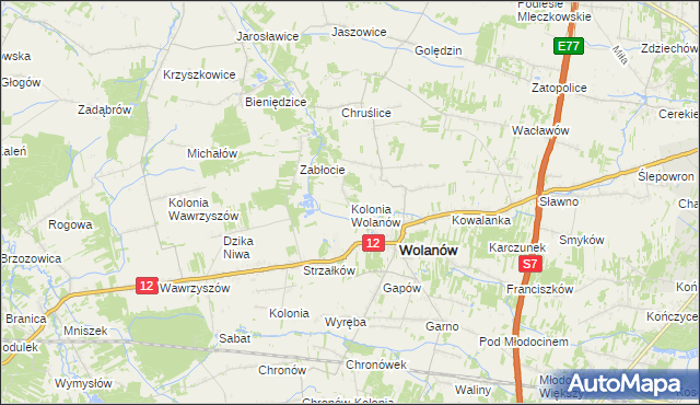 mapa Kolonia Wolanów, Kolonia Wolanów na mapie Targeo