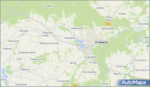 mapa Strzyżów gmina Drzewica, Strzyżów gmina Drzewica na mapie Targeo