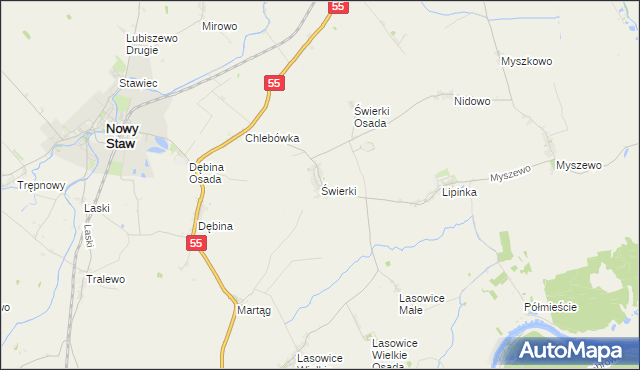 mapa Świerki gmina Nowy Staw, Świerki gmina Nowy Staw na mapie Targeo