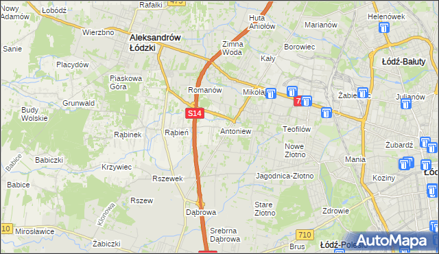mapa Antoniew gmina Aleksandrów Łódzki, Antoniew gmina Aleksandrów Łódzki na mapie Targeo