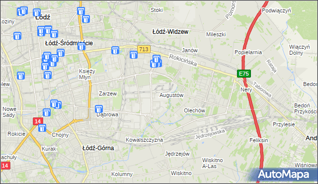 mapa Augustów gmina Łódź, Augustów gmina Łódź na mapie Targeo