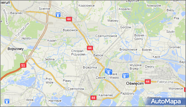 mapa Babice gmina Oświęcim, Babice gmina Oświęcim na mapie Targeo