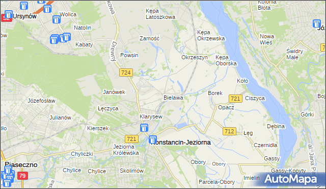 mapa Bielawa gmina Konstancin-Jeziorna, Bielawa gmina Konstancin-Jeziorna na mapie Targeo