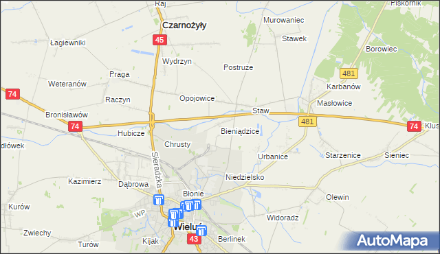 mapa Bieniądzice, Bieniądzice na mapie Targeo