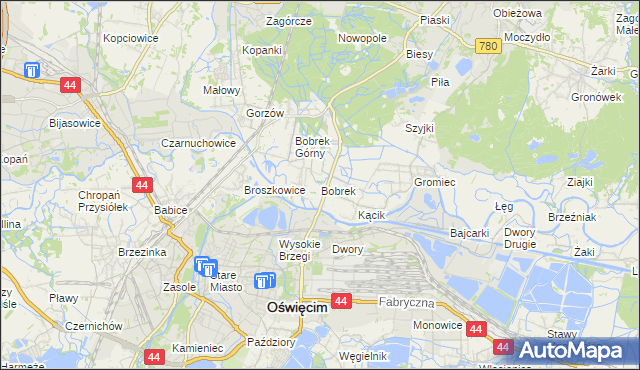 mapa Bobrek gmina Chełmek, Bobrek gmina Chełmek na mapie Targeo
