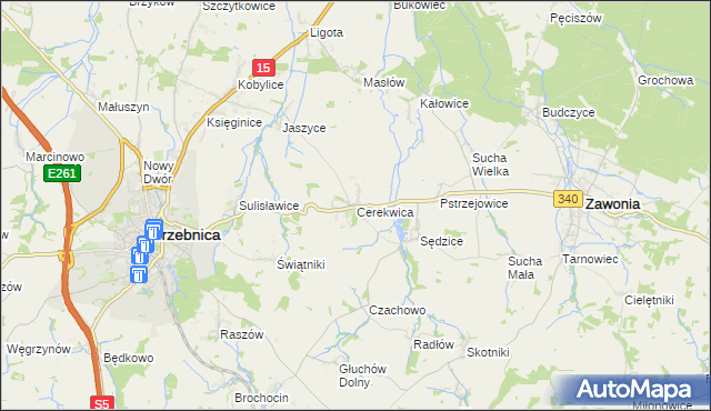 mapa Cerekwica gmina Trzebnica, Cerekwica gmina Trzebnica na mapie Targeo
