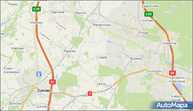 mapa Czaple gmina Żukowo, Czaple gmina Żukowo na mapie Targeo