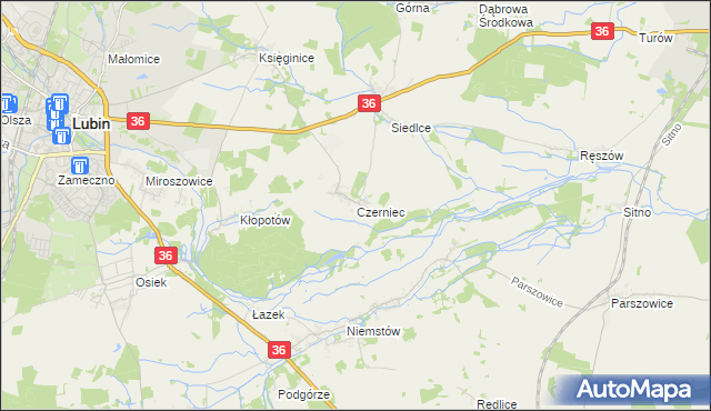 mapa Czerniec gmina Lubin, Czerniec gmina Lubin na mapie Targeo