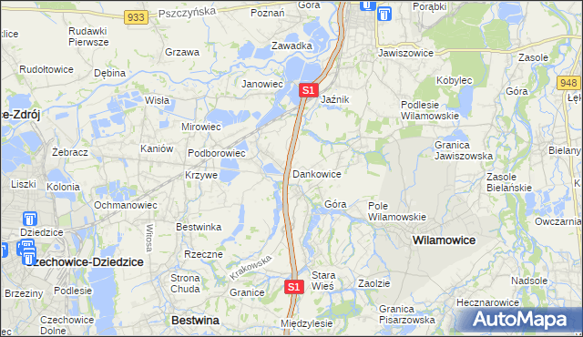 mapa Dankowice gmina Wilamowice, Dankowice gmina Wilamowice na mapie Targeo