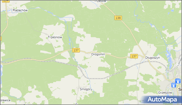 mapa Drogomin gmina Sulęcin, Drogomin gmina Sulęcin na mapie Targeo