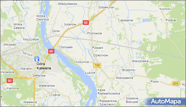 mapa Dziecinów gmina Sobienie-Jeziory, Dziecinów gmina Sobienie-Jeziory na mapie Targeo