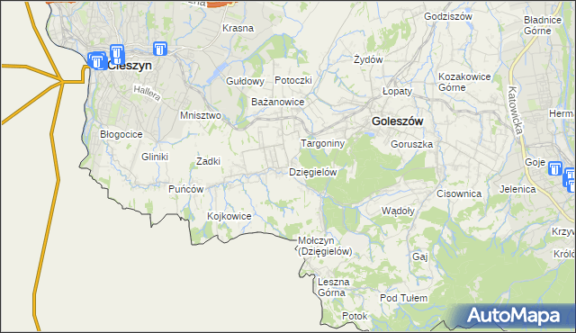 mapa Dzięgielów, Dzięgielów na mapie Targeo