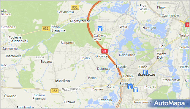 mapa Gilowice gmina Miedźna, Gilowice gmina Miedźna na mapie Targeo