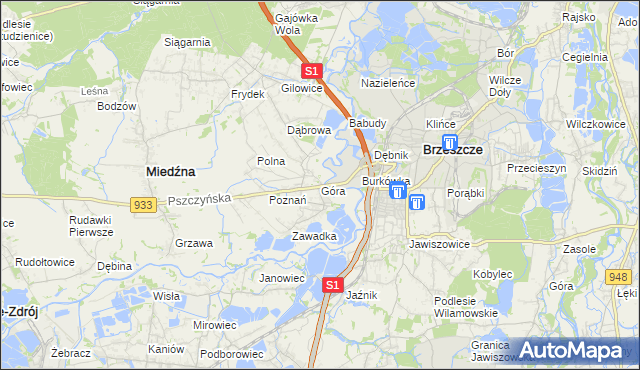 mapa Góra gmina Miedźna, Góra gmina Miedźna na mapie Targeo