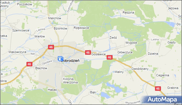 mapa Gosławice gmina Dobrodzień, Gosławice gmina Dobrodzień na mapie Targeo