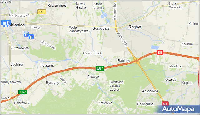 mapa Guzew gmina Rzgów, Guzew gmina Rzgów na mapie Targeo