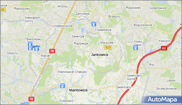 mapa Jankowice gmina Świerklany, Jankowice gmina Świerklany na mapie Targeo