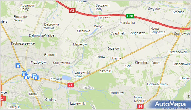 mapa Janów gmina Zgierz, Janów gmina Zgierz na mapie Targeo