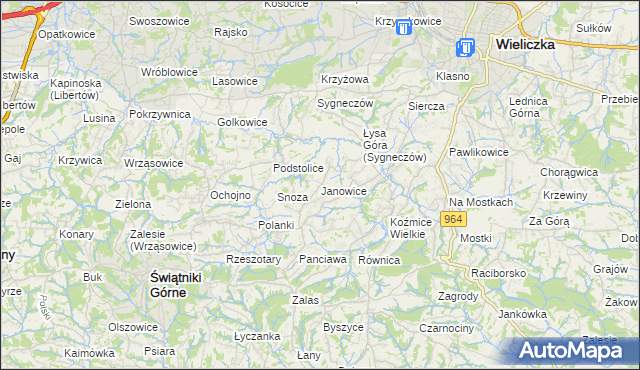 mapa Janowice gmina Wieliczka, Janowice gmina Wieliczka na mapie Targeo