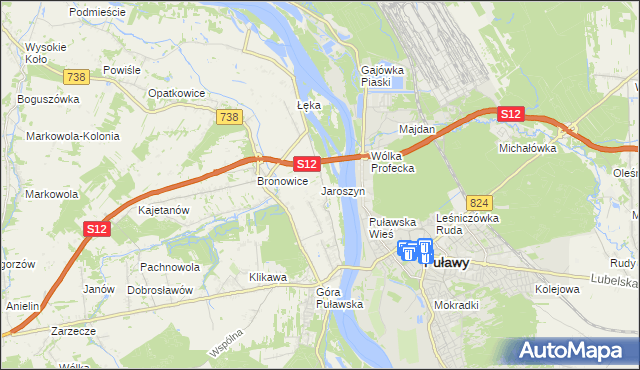 mapa Jaroszyn gmina Puławy, Jaroszyn gmina Puławy na mapie Targeo