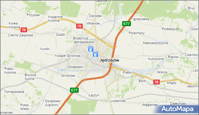 mapa Jędrzejów, Jędrzejów na mapie Targeo