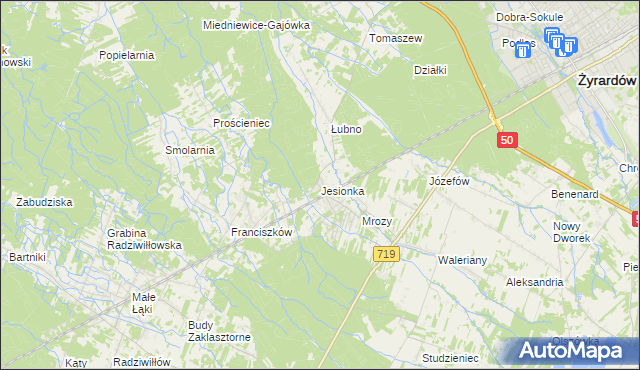 mapa Jesionka gmina Wiskitki, Jesionka gmina Wiskitki na mapie Targeo
