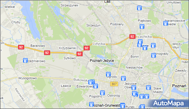 mapa Jeżyce gmina Poznań, Jeżyce gmina Poznań na mapie Targeo