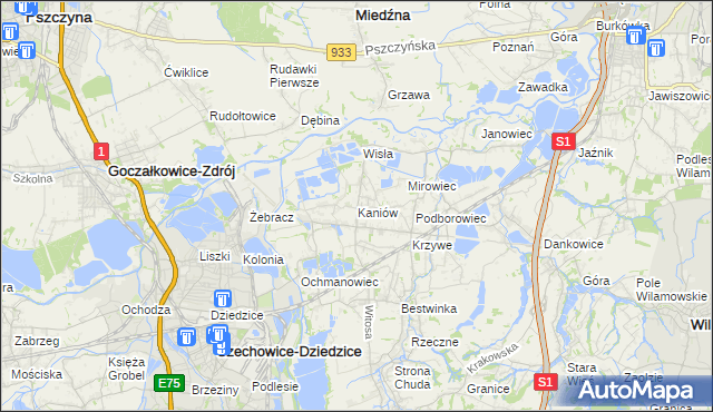 mapa Kaniów gmina Bestwina, Kaniów gmina Bestwina na mapie Targeo